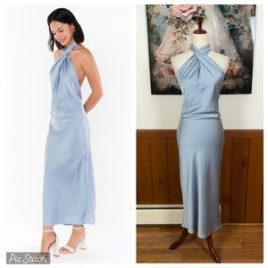Show Me Your MuMu One-Shoulder Halter Slip Dress in Light Blue